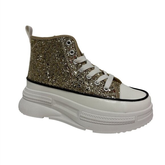 MATA / Rave Nights / Glitter High-Top / Platform / Sneakers / Gold & White - Picture 2 of 11
